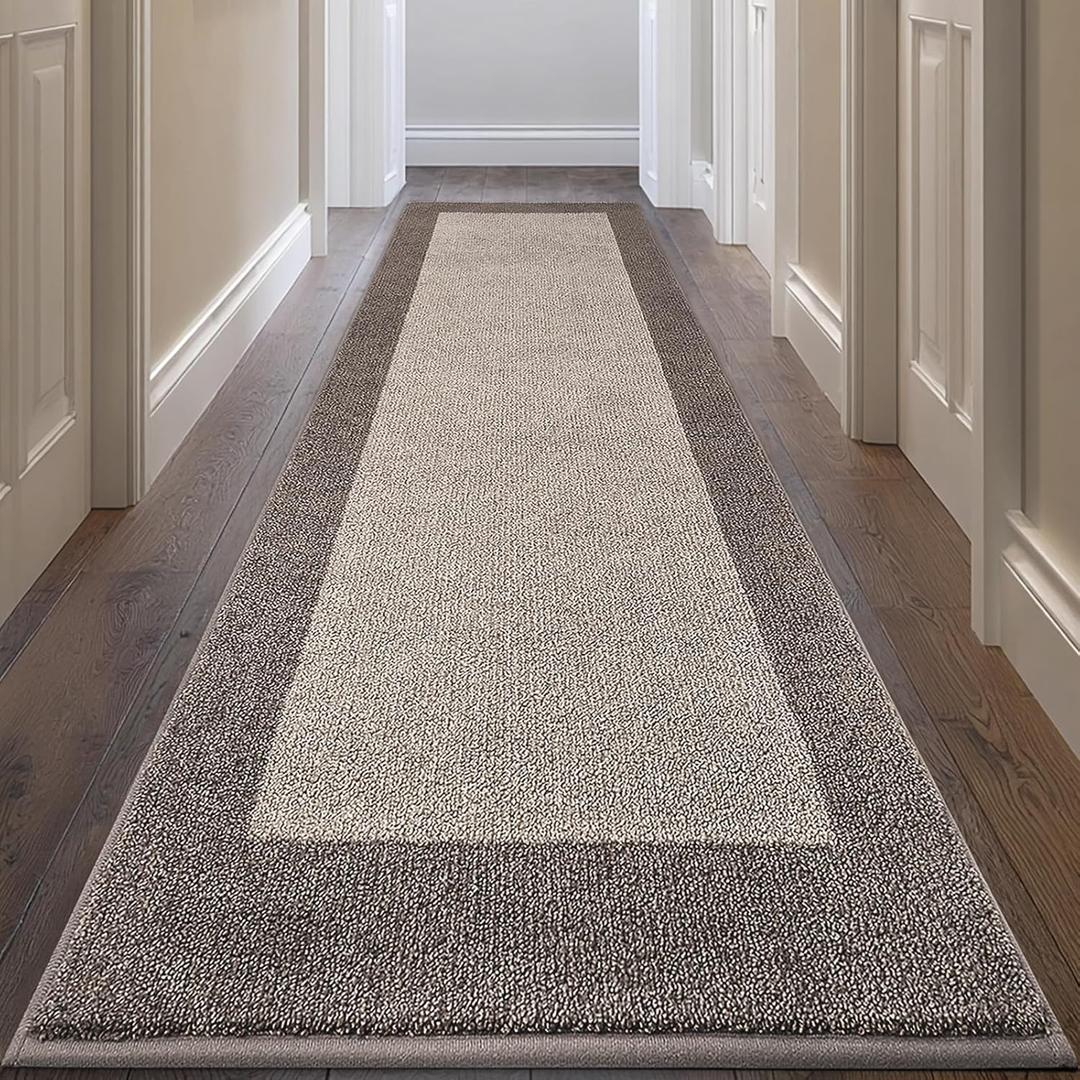 Machine Washable Runner Rug 32" x 96", Non Slip Kitchen Mat for Floor, Absorbent Entryway Rug for Kitchen, Bedroom, Living Room, Hallway, Door (Roll Packing) (Beige)