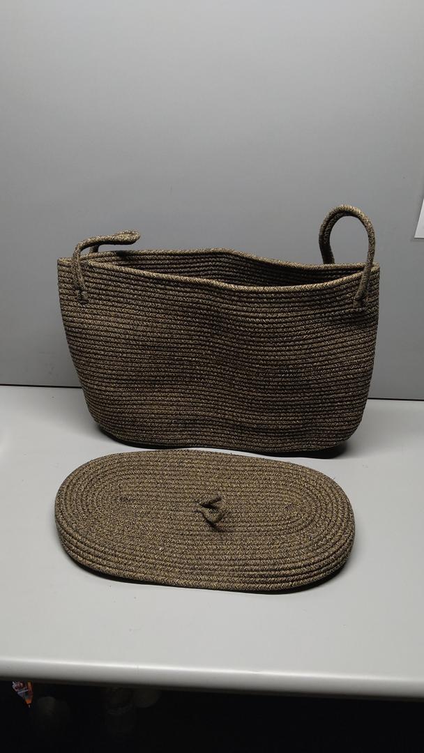 20" Extra Large Storage Basket with Lid, Cotton Rope Storage Baskets, Laundry Hamper, Cloth Bin, for Clothes Towels Blankets Pillows Storage in Living Room, All Dark 