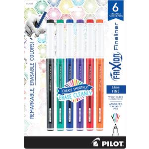 Pilot FriXion Fineliner Erasable Marker Pens, Fine Point 0.7 mm, Pack of 6, Assorted Colors, Erasable Pens - Ideal for School, Journaling, & Office Writing