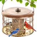 Squirrel Proof Bird Feeder, Metal Caged Bird Feeders for Outdoors Hanging, Wild Bird Feeder with Rain Proof Covered for Small Birds, Weather Resistant, Easy to Refill & Clean