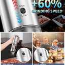 CIRCLE JOY Electric Salt and Pepper Grinder Set Stainless Steel Rechargeable Salt and Pepper Grinder Set, Variable Grinding Speed, External Adjustable Coarseness, Storage Base, White LED Light, Silver