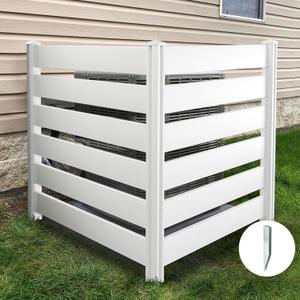 Air Conditioner Fence 50 "H x 50 "W, Privacy Fence Panels for Outside Trash Can Pool Equipment Enclosure Outdoor Privacy Screen  Hide AC Units White Vinyl Fence, 2 Panels with 3 Metal Stake (50 "W x 50 "HSemi-enclosure)