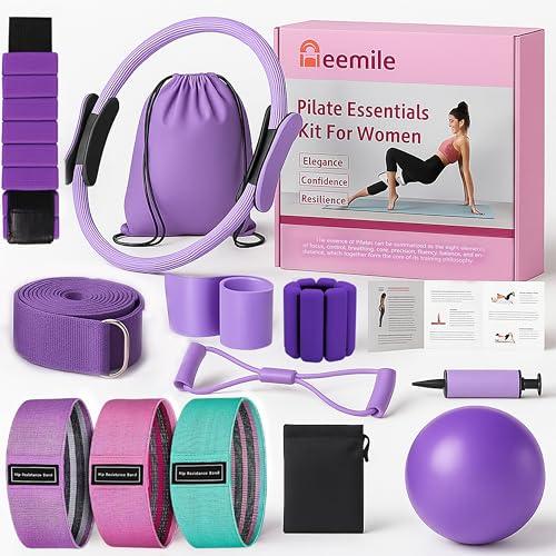 Pilates Starter Kit for Home - Better Pilates Essential Equipment with Adjustable Ankle Wrist Weights, Resistance Bands, Magic Circle Ring, Yoga Ball & Workout Accessories for Women Fitness Toning