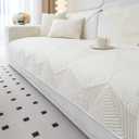 vctops Farmhouse Solid Color Embroidery Sofa Couch Cover Cotton Quilted Sectional Couch Covers Washable Non Slip Sofa Slipcover for Dogs, Children, Pets Furniture Protector (Cream,36"x36")