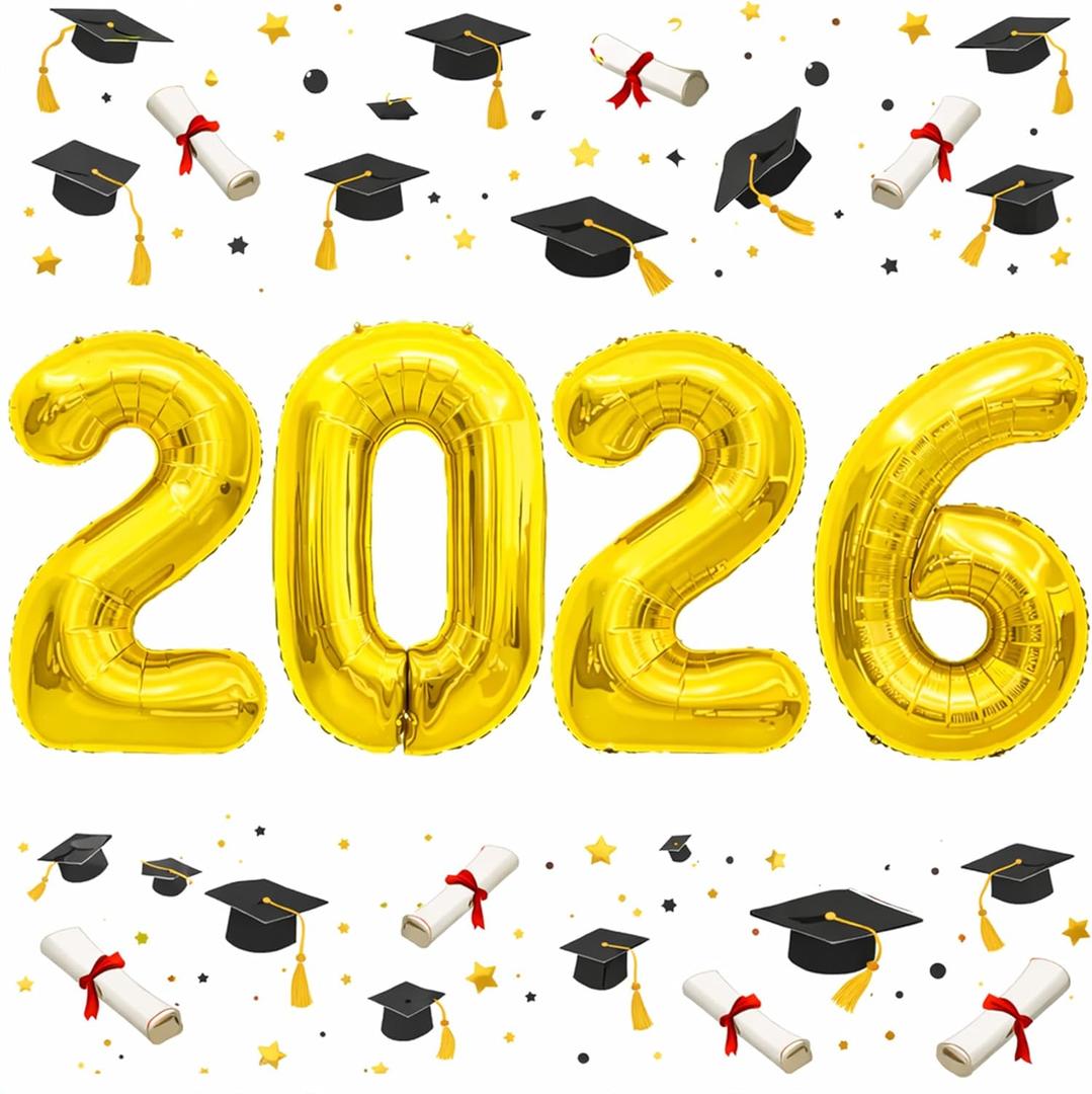 8 x Graduation Decorations 2026-2026 Numbers Gold Balloon 40 Inch - Graduation Party Supplies Favors Decor | Festival Balloon Backdrop Banner Sign - Chinese New Years Decorations 2026