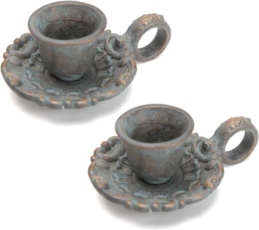 NIKKY HOME Mini Taper Candle Holders Set of 2, Rustic Metal Candlestick for Table Centerpieces, Wedding Decor and Dinner Party, Blue