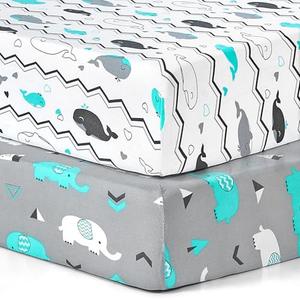 BROLEX Baby Fitted Crib Sheets: Kid Crib Sheets - Set of 2 for Toddler Standard Size Crib Mattress for Boys and Girls - Jersey Knit Crib Bed Sheets Elephant Whale