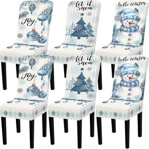 Preboun 6 Pcs Winter Chair Covers Set Removable Washable Stretch Dining Room Slipcovers Parson Chair Protector for Winter Home Ceremony Party Decoration, 3 Style(Classical,White) (Blue)