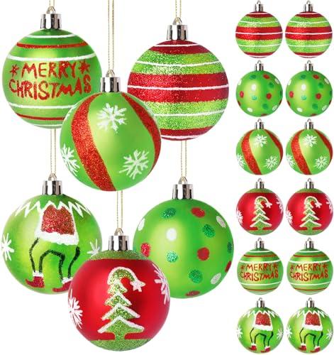 Wninbu 10 Pcs 2.4 Inch Christmas Ball Ornaments for Tree,Red and Green Glittering Hanging Bulbs Pendants for Christmas Tree Decorations
