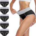 wirarpa Women's Cotton Underwear High Waist Stretch Briefs Soft Underpants Ladies Full Coverage Panties 5 Pack (Black) S