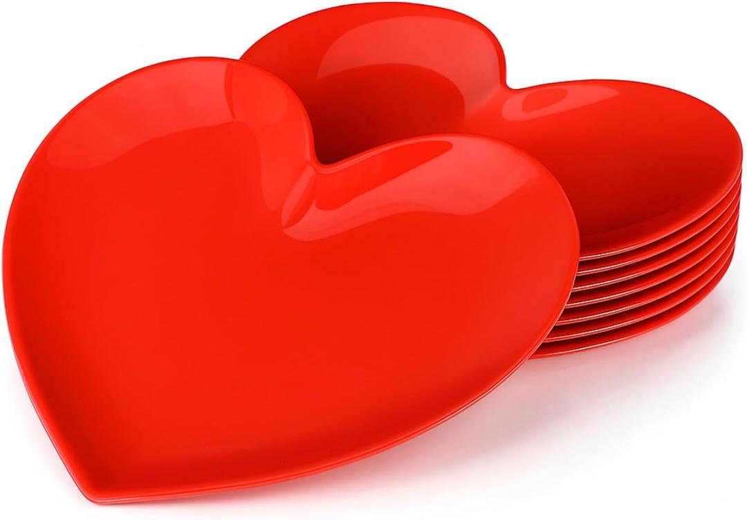 Nuogo 8 Pcs 11" Valentine's Plates Heart Shaped Melamine Plates Large Unbreakable Heart Dessert Dinner Charger Salad Serving Charger for Valentine's Party Anniversary Dating Wedding Table Decor (Red)