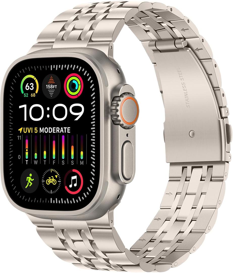 Tasikar Band Compatible with Apple Watch Ultra 3 Band 49mm, Men Women Strap Solid Stainless Steel Metal Bracelet Compatible with Apple Watch Ultra 2/1 49mm, Starlight