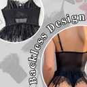 Sexy Lingerie 3 Piece Sets Women Lace Bodysuit with G-String and Stockings Sheer Mesh Strappy Outfits (Black, XL)