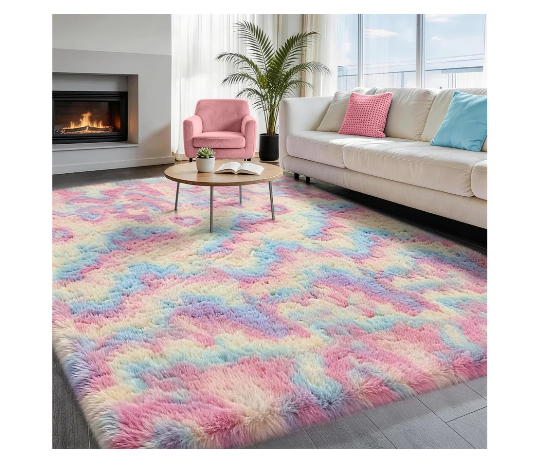 Ophanie Rainbow Rug for Bedroom Girls, Unicorn Colorful Fluffy Soft Cute Fuzzy Area Rugs, Shag Plush Shaggy Bedside Floor 4x6 Furry Carpet for Kids Baby Teen Dorm Nursery Home Decor Aesthetic