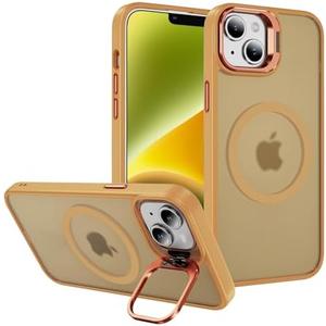 DEERLAMN for iPhone 14/iPhone 13 Case with Stand,[Compatible with Magsafe][Built-in Camera Bracket] Shockproof Drop Protection Slim Translucent Matte Phone Cover for Women Men-Orange 2Pcs