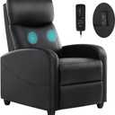 Massage Chair, Adjustable Feature for Adults, Fabric Recliner Sofa with Padded Seat Backrest for Home Theater, Living Room and BedroomBlack