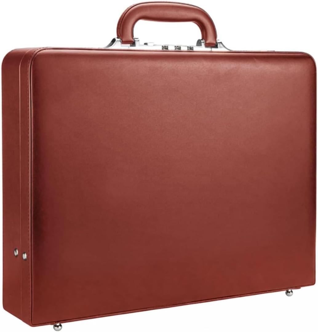 Briefcase for Men, Leather Attache Case with Lock, Hard Shell Business Briefcase, Fits 15.6-Inch Laptop