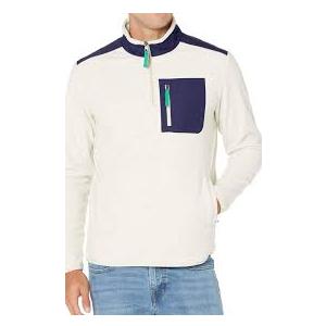 Essentials Men's Quarter-Zip Polar Fleece Jacket, Oatmeal/Navy, Color Block, XSmall 3pcs