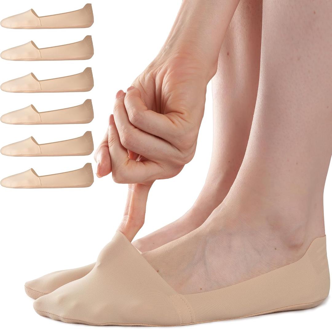 Sofier No Show Socks Womens, Non Slip Low Cut 6 Pairs Thin Silky Dress Footies Liner Invisible Socks Flats Loafers Sneakers (Beige)