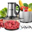 3-Speed Electric Food Processor: Meat Grinder, Vegetable Chopper & Baby Food Maker - 300W, 2 Bowls (8 Cup Stainless Steel+8 Cup Glass), Quiet Operation