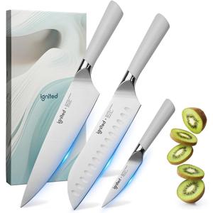Kitchen Knife Set, 3-Piece Knives Set for Kitchen with Chef Knife, Santoku & Paring Knife, German 1.4116 Stainless Steel Knife Set, Lightweight Design, Gift-Ready Chef Knife Set