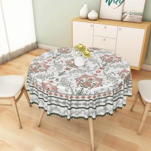 Baocicco Rustic Floral Tablecloth 60x60 Inch Round Green Pink Flower Boho Spring Wrinkle Resistant Table Cloth Washable Seasonal Retro Circle Table Cover for Home Restaurant Picnic Camping 60x60 Inch