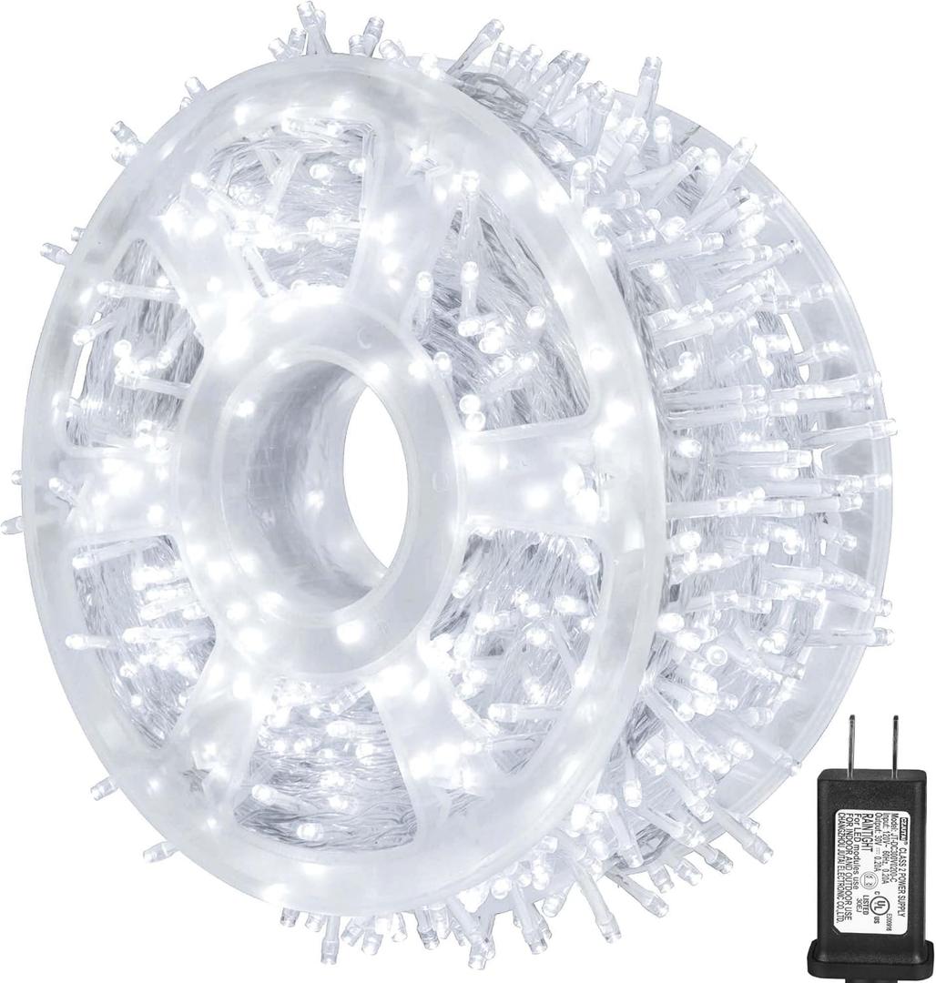 kemooie 500 LED White Christmas Lights, 164 FT 8 Lighting Modes Christmas Fairy Lights, Plug in Waterproof Extra Long Fairy Light for Outdoor Birthday Wedding Party Garden Balcony Decoration (White)