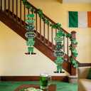 2 Piece St. Patrick's Day Wooden Door Hanging Sign, Shamrock Leprechaun Door Decor Happy St. Patrick's Day Wooden Welcome Sign for Front Door Porch Indoor Outdoor Irish Spring Decorations