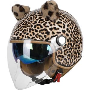 Vintage Glossy PU Leather 3/4 Motorcycle Helmet, DOT Certified Open Face Helmets with Dual Visor,Half Face Moped Helmet for Cruiser Scooter (Small, Style A-Long Lens) Vintage Glossy PU Leather 3/4 Motorcycle Helmet, DOT Certified Open Face Helmets with Dual Visor,Half Face Moped Helmet for Cruiser Scooter (Small, Style A-Long Lens)