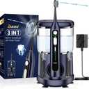 Electric Toothbrush with Water Flosser Combo for Adults: 3 Brushing Modes & 5 Floss Speeds- Rechargeable Teeth Cleaner with 500mL Tank- Gum Care & Whitening, Travel-Friendly & Family Use (Dark Blue)