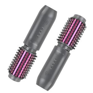 Youbella Cordless Hair Curling Iron Brush, Mini Travel Hot Straightener Comb, 3-in-1 Portable Wave Curling Wand, 1.5″ Ionic Heated Brush, USB Rechargeable Hair Curler, Gray – No Automatic Rotation