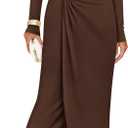 ZESICA Women's 2026 Fall Long Sleeve Bodycon Dress Mock Neck Wedding Guest Cocktail Party Long Midi Dresses (X-Large, Brown)