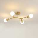Modern Semi Flush Mount Ceiling Light,Mid Century 4 Light Lighting Fixture for Dining Room Bedroom Kitchen Foyer Entryway Hallway Closet,Metal Gold Sputnik Chandelier