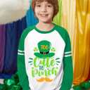 Unisex Kids St. Patricks Day Raglan Long Sleeve Shamrock Shirt Lucky Irish Patchwork Clover Top 2-10 Years (XS)