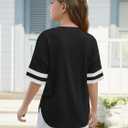 ZDC Girls Striped Short Sleeve T Shirts Kids Crewneck Loose Fit Tunic Tops Summer Tees Blouses 9-10 Years (Black)