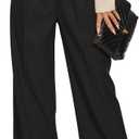 FUNYYZO Wide Leg Pants Women's High Elastic Waisted in The Back Business Work Trousers Long Straight Suit Pants (006# Black (Thick))