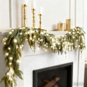 Bluesea 6FT Christmas Norfolk Pine Garland, Real Touch Pine, Faux Greenery Garland for Fireplace,Table, Stairs, Mantle, Window,Indoor Outdoor,Home,Holiday Decor1 Pcs