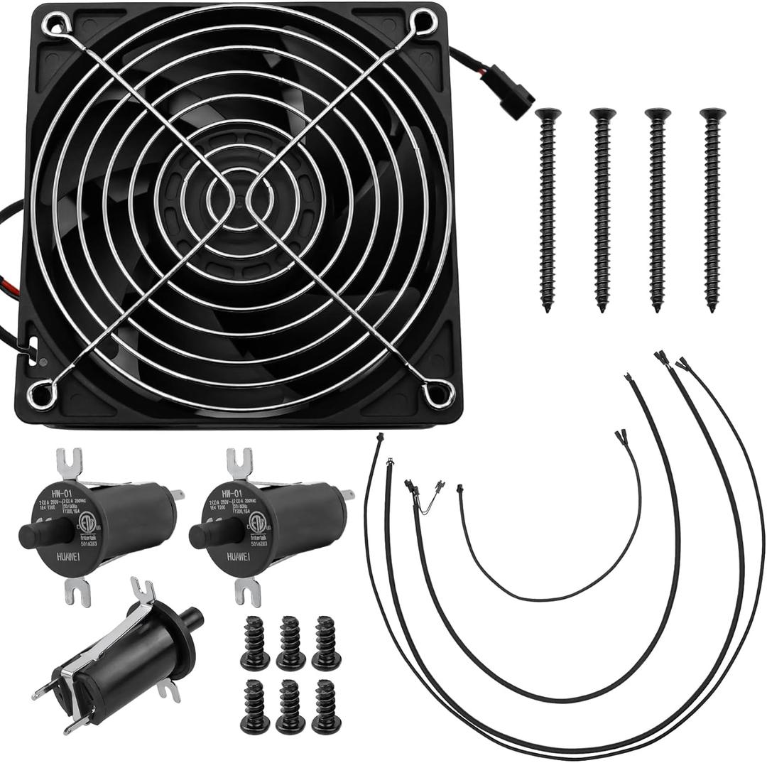 Replacement Fan, 3PC Lid/Door Switches and Wires Kit for Masterbuilt Gravity Series 560/800/1050 Digital Charcoal Grill + Smoker, Include Parts 9904190040 Fan, 9904190041 Switches, Wiring kit