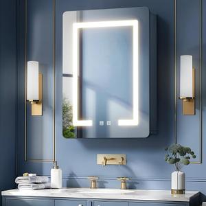 Medicine Cabinet Mirror, Black Aluminum Alloy Recessed Bathroom Mirror with Storage, Tri-Color Light Medicine Cabinet for Bathroom, Anti Fog&Adjustable Shelves, 95% Pre-Assembled16 * 24Inch