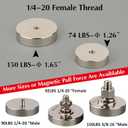 MUTUACTOR 4PCS Strong Neodymium Pot Magnet,92lbs Heavy Duty Magnets with 1/4 Female Thread,Powerful Rare Earth Magnets Removable Mounting Base for LED Lighting Solar Panels Tools Brackets