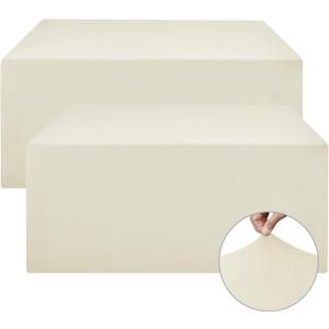 Nasitos Fitted Table Covers Stretch Spandex - 96 x 30 Inch - 2 Pack Beige Rectangle Table Clothes for 8 Foot Folding Tables, Fabric Tablecloths for Parties, Trade Show, Craft Show, Birthday