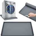 27" x 27" Washing Machine Drain Pan Silicone Mat with Punch Tool & Plugs, Raised Edge Non-Slip Waterproof Washer Drip Tray, Anti-Vibration Floor Leak Protector for Washer Dryer Laundry Room