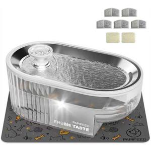 Cat Water Fountain Stainless Steel with a Silicone Mat, 84oz/2.5L Automatic Cat Water Fountain with Water Level Window and LED Light, Quiet Low Power Cat Water Bowl & Cat Water Dispenser(White)