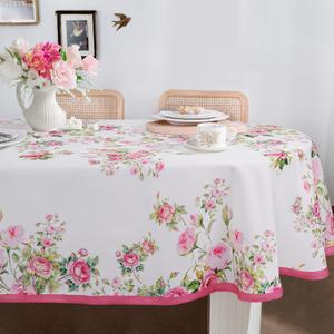 Bnejvif Pink Oval Tablecloth, Floral Oval Tablecloth, Pink Flowers Print Table Cloth, Spring Summer Waterproof Wrinkle Free Tablecloth for Oval Tables 54 X 72 Inch