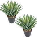 Velener Artificial Agave Plant in Black Pot with Real Stone Pebbles, Large Fake Agave Plants for Indoor and Outdoor-15 inches Tall, 81 Leaves, 2 Pcs