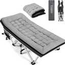 Portable Camping Cot, Sleeping Cots for Adults, 28" Extra Wide Folding Cot Max Load 600LBS with Thick Mattress, Portable Camping Bed for Outdoor Camp/Office, Home Nap (Black+Grey)