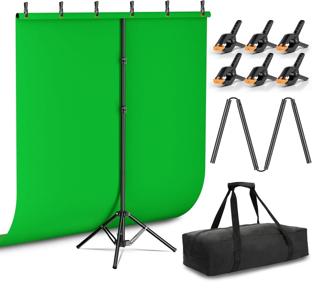 EMART Green Screen Backdrop Kit with Reverse Folding Base, 5x6.5ft Photo Greenscreen Background with Portable T-Shape Stand and 6 Clamps for Photography, Photoshoot, Studio Video Recording, Streaming