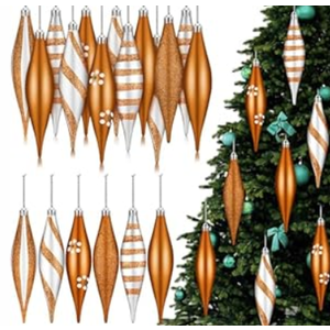 Hungdao 12 Pcs Black and White Christmas Ornaments 6.3 Inch Droplet Stripe Dot Hanging Christmas Ornaments for Xmas Tree Decor for Home and Holiday Party Xmas Trees Accessories