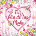 Feliz Dia De Las Madres Backdrop Happy Mother's Day Pink Tulip Photo Background Flowers Heart Pink White Stripe Spanish Feliz Dia Mama Girl Woman Birthday Party Decor Banner Photo Props (8x6FT)