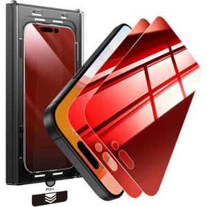 PandaShield 2-Pack for iPhone 16/15 & 14 Pro Red Privacy Screen Protector | Colored Privacy & Blue Light Filtering, 25° Anti-Spy, 9H Tempered Glass, Easy Alignment Tray, Case-Friendly (6.1-Inch)